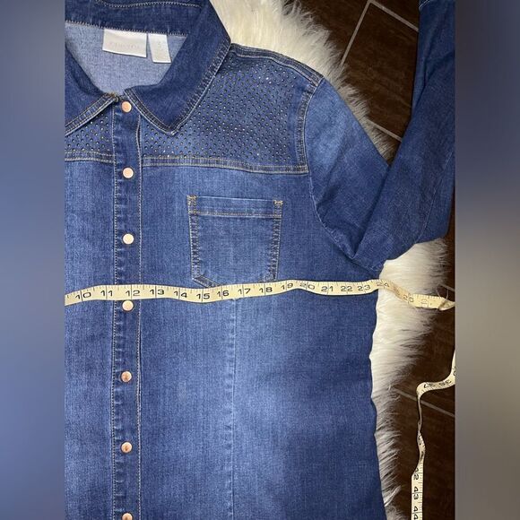 Chico’s studded shoulder snap button chambray shirt sz 3 (XL) - Picture 6 of 7